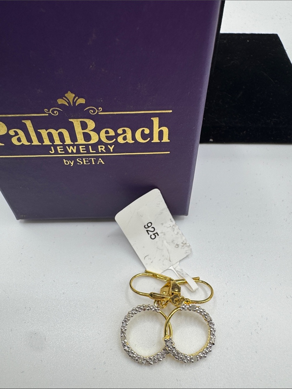 Gold and Clear Crystal Key Ring with Double Hoop Charms - Picture 2 of 2